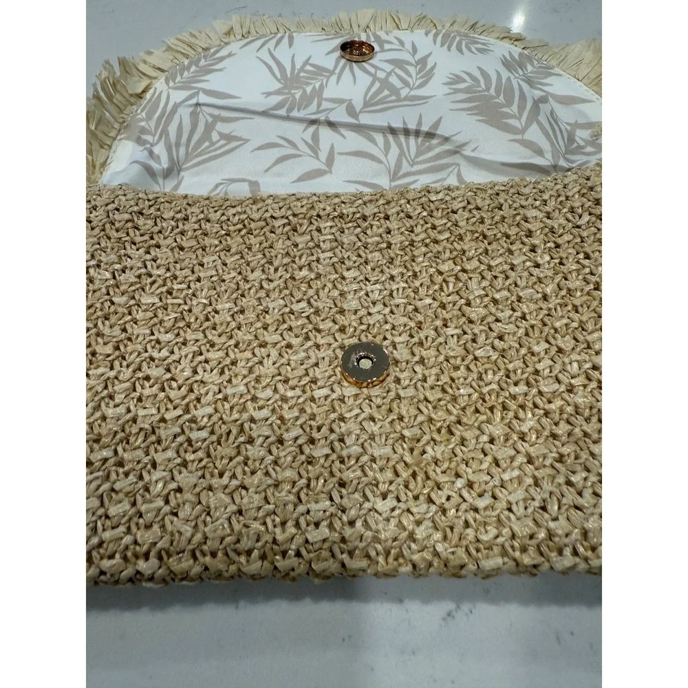 Beachly North Shore Woven Straw Envelope Clutch with Fringe 100% Recycled Bag